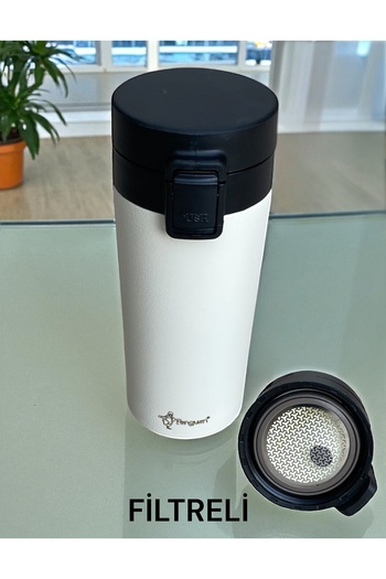 Penguen Herbal Tea Thermos with Filter Hot Cold Strainer Hand Thermos Vehicle School Work Travel Cup Thermos 380ml