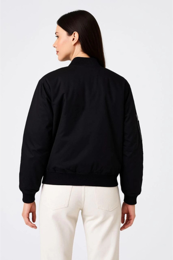 nedo7 Lined Zippered Bomber Coat Jacket - Black