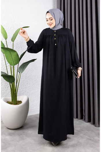 sefamerve Half Buttoned Viscose Dress 7103-08 Navy Blue