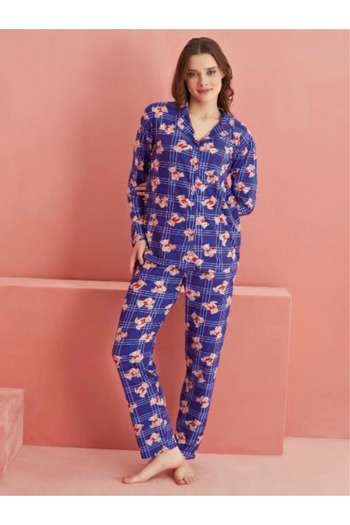 Tutkum Women's Suede Pajama Set Long Sleeve Floral Pattern Comfortable Home Wear
