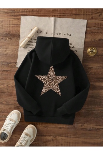 AFROGİYİM Women's Star Back Printed Ribbed 2 Thread Hooded Sweatshirt