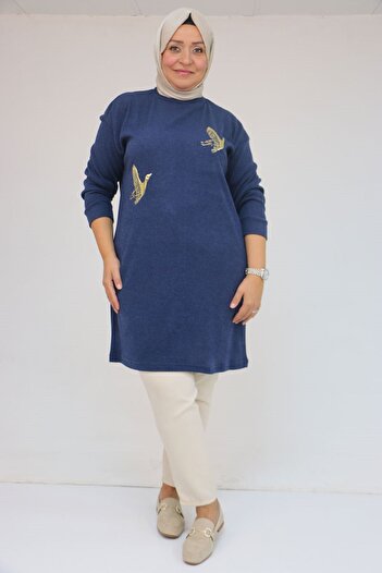 Eslina 58143 Plus Size Mir Tunic with Low Sleeves and Accessory Detail - Indigo