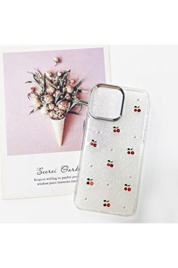OSG iPhone 11 Compatible Cherry Pattern Titanium Camera Protection Frame Phone Case