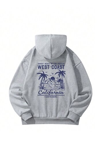 AFROGİYİM Unisex WeatCoast Baskılı Şardonlu 2 İplik Kapşonlu Sweatshirt