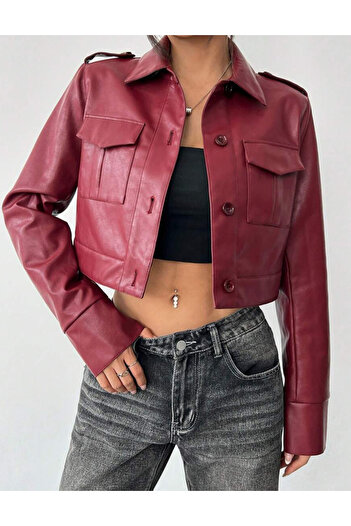 SHEIN Flirla faux leather jacket, cherry red