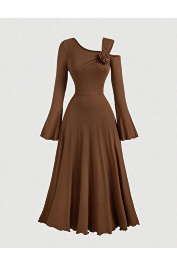 SHEIN Curve+ midi dress, brown