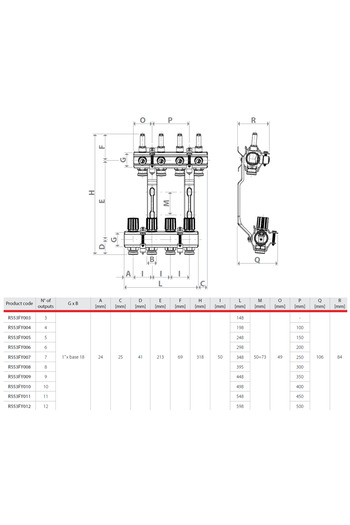 GIACOMINI R553FY004 pre-assembled distributor-collector set, 4 circuits,underfloor heating, 60 sq m