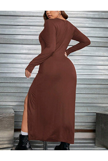 SHEIN Curve+ maxi dress, brown