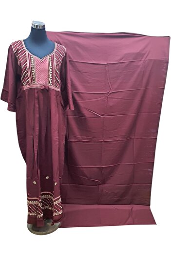 Generic African Fabric 100% Cotton Kaptan Embroidery Fabric Design 102 (Maroon) (Latest New 2025 Premium Lim