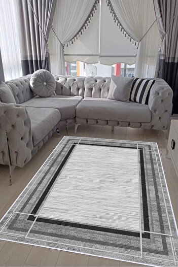 VOPTEKS Gri Halı Salon Halısı Makinede Yıkanabilir Halı Kaymaz Taban Halı
