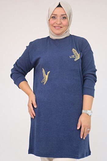 Eslina 58143 Plus Size Mir Tunic with Low Sleeves and Accessory Detail - Indigo