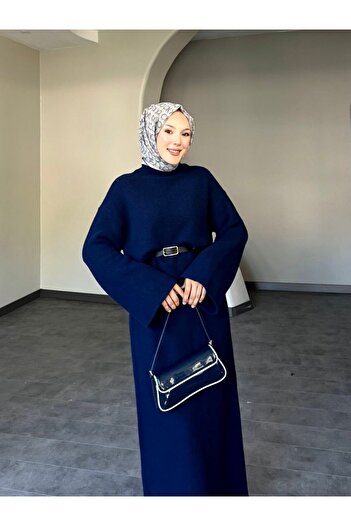 Modamorfo Spanish Sleeve Knitwear Long Dress - Navy