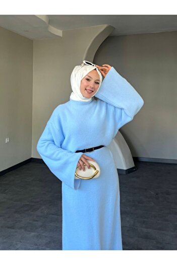 Modamorfo Spanish Sleeve Knitwear Long Dress -Baby Blue