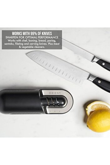 Orient Electric Knife Sharpener, Professional, 3 Sharpening Levels, Non-stick Base, Steel, Black