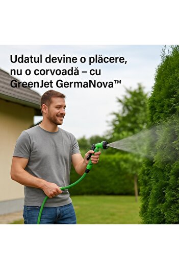 GermaNova Furtun de Udat Gradina Extensibil, GreenJet GermaNova™, cu 7 Functii, cu Pistol de Udat si Conecto