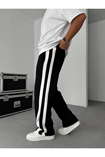BYBASICMAN Black Striped Pipe Leg Raised Hem Tracksuit Pm-02