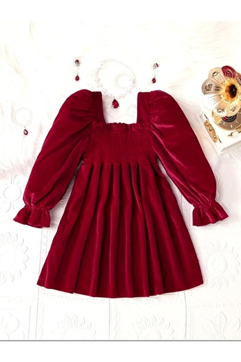 OEM Red velvet dress, long sleeves, girls 5-6 years, 110-116 cm