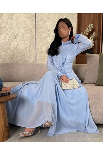Joun Dresses Sky blue chiffon dress with embroidery and roses