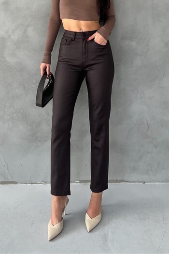 Suziş Mumlu Coated Aci Brown Lycra Pants Utc005