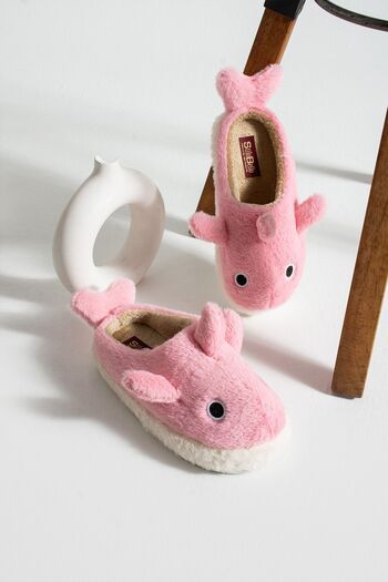 Jackers Silent Sole with Fur Inside, Soft Tail Shark Figured House Slippers, Panduf Silent Sole