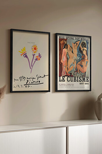 Basquiart Picasso 2'li Siyah Çerçeveli Poster, Sanatsal Tablo Seti No:12