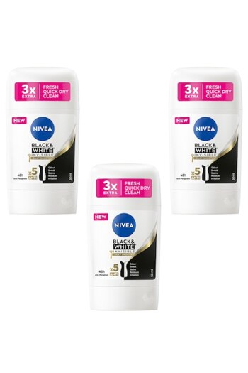 NIVEA Set antiperspirante Black & White Silky Smooth, 48h protectie, 50mlx3