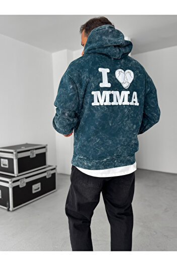 BYBASICMAN Dark Green Mma Washable Hooded Sweatshirt Res-1038