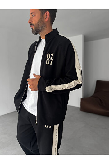 BYBASICMAN Black 0707 Printed Zippered Sweatshirt Res-1006