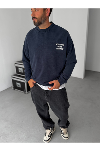 BYBASICMAN Navy Blue Note Printed Washable Sweatshirt Hm-0009
