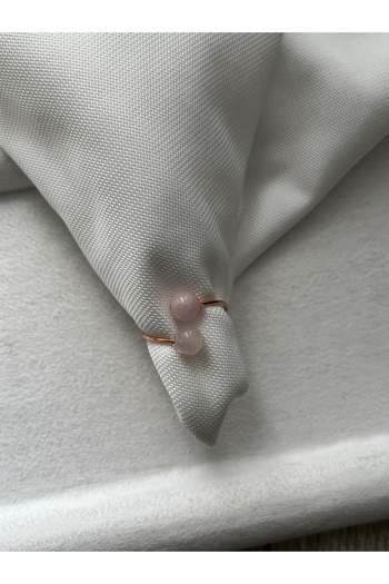Pel Design Two Stone Pink Quartz Copper Color Wire Ring Handmade