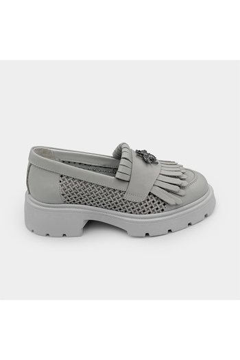 Piello Mocasini damă, piele naturală, perforați, Alb Gheață