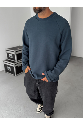 BYBASICMAN Petrol Blue Waffle Basic Sweatshirt Hm-0011