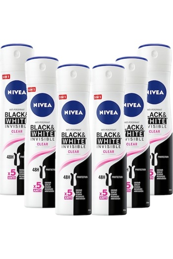 NIVEA Set 6 Antiperspirante Black&White Invisible Clear, Protectie 48h, 6x150ml