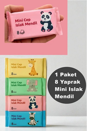 UĞURDAN Mini Islak Mendil Taşınabilir Çanta Boy Cep Tipi Islak Mendil (1 Paket 8 Yaprak)