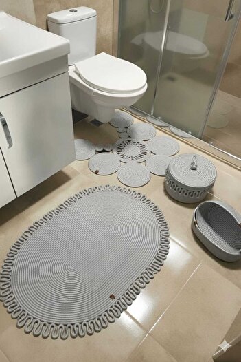 BHR Creative Jute Bathroom Set, Mat Set, Trash Can, Toilet Seat Mat and Basket Set Bathroom Set