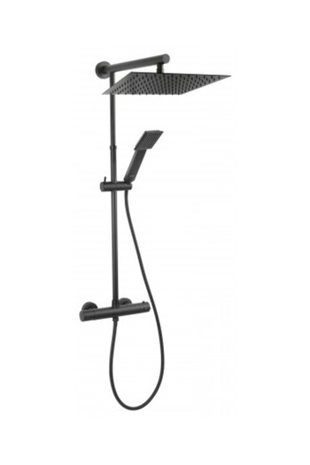 FERRO Thermostatic Shower Faucet with Square Fixed Showerhead 30X30 cm and Mobile Showerhead, Trevi-Black