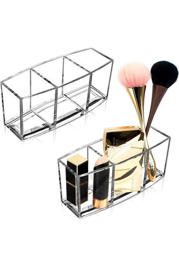 Hope Acrylic Makeup Brush Holder Set, 3 Slot Clear Organizer for Cosmetics, Eyeliners, and Lipsti