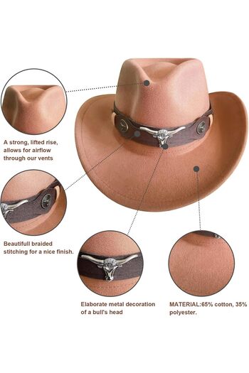 Hope Classic Cowboy Hat Men, Wide Brim Cowboy Hat for Women, Western Style Hat with 2 Replaceable
