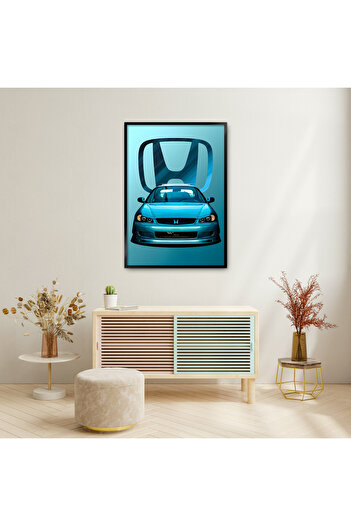 TABLOX Honda Civic Vti Car Black Quality Real Wooden Framed Decorative Painting