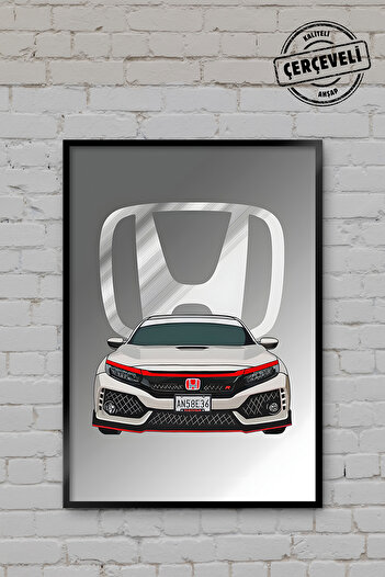 TABLOX Honda Civic Type R Car Black Quality Real Wood Framed Decorative Painting