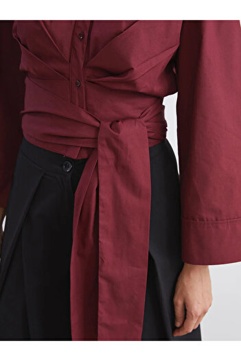LC Waikiki Soulife Burgundy Tie-Up Poplin Women's Shirt