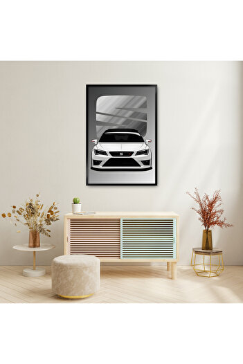 TABLOX Seat Leon Fr Car Black Quality Real Wood Framed Decorative Painting