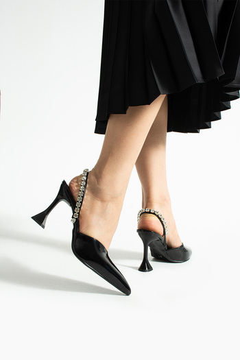 Bayramoğlu Stone Detailed Heeled Patent Leather Evening Dress Shoes (9cm) for Night / Event / Graduation