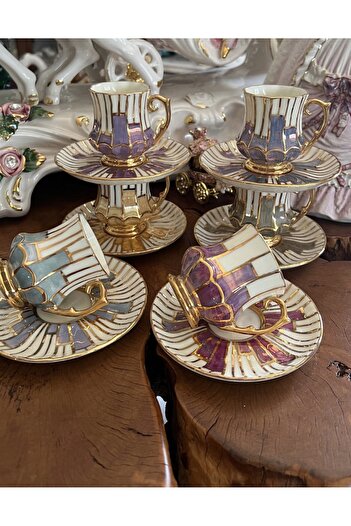 Handmade Esterhomedecor 6-Person Porcelain Hand-Painted Coffee Cup Set