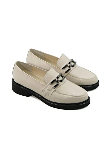 Piello Women's Loafers with Metal Chain, Beige