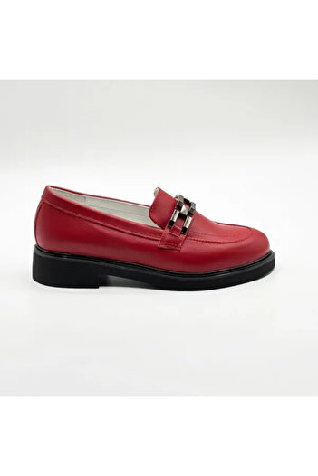 Piello Women's Loafers with Metal Chain, Red