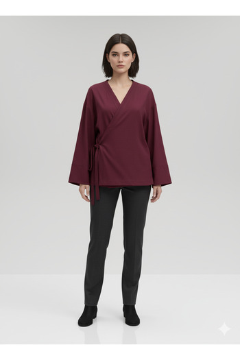 imoop design Women's Double Breasted Viscose Fabric Oversize Side Tie Kimono