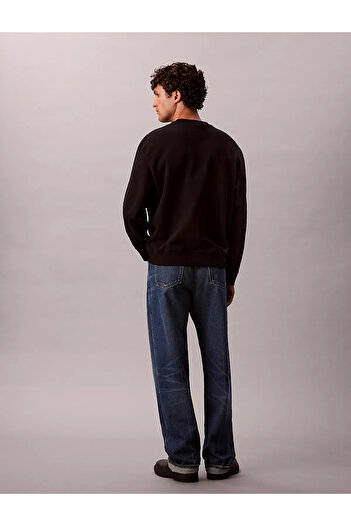 Calvin Klein Erkek %100 Pamuklu CK Logolu Yuvarlak Yakalı Uzun Kollu Siyah Sweatshirt LV04RD242G-UB1