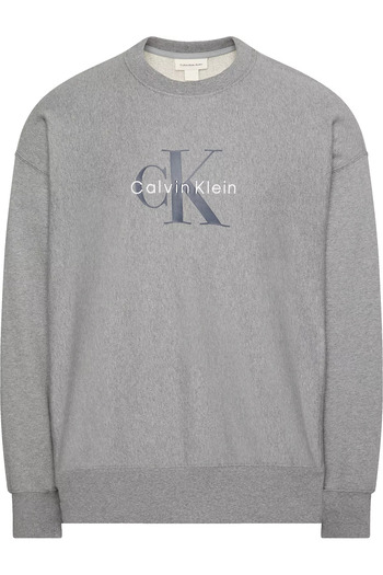Calvin Klein Men's 100% Cotton Ck Logo Round Neck Long Sleeve Grey Sweatshirt Lv04Rd242G-P7E