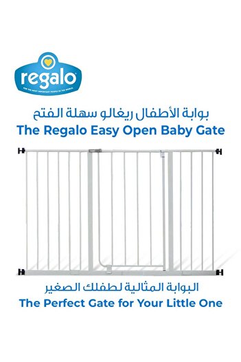 regalo Easy Open Baby Gate | Adjustable | Fits Openings 74-119 CM (29-47 Inches) | Walk-Through Desi
